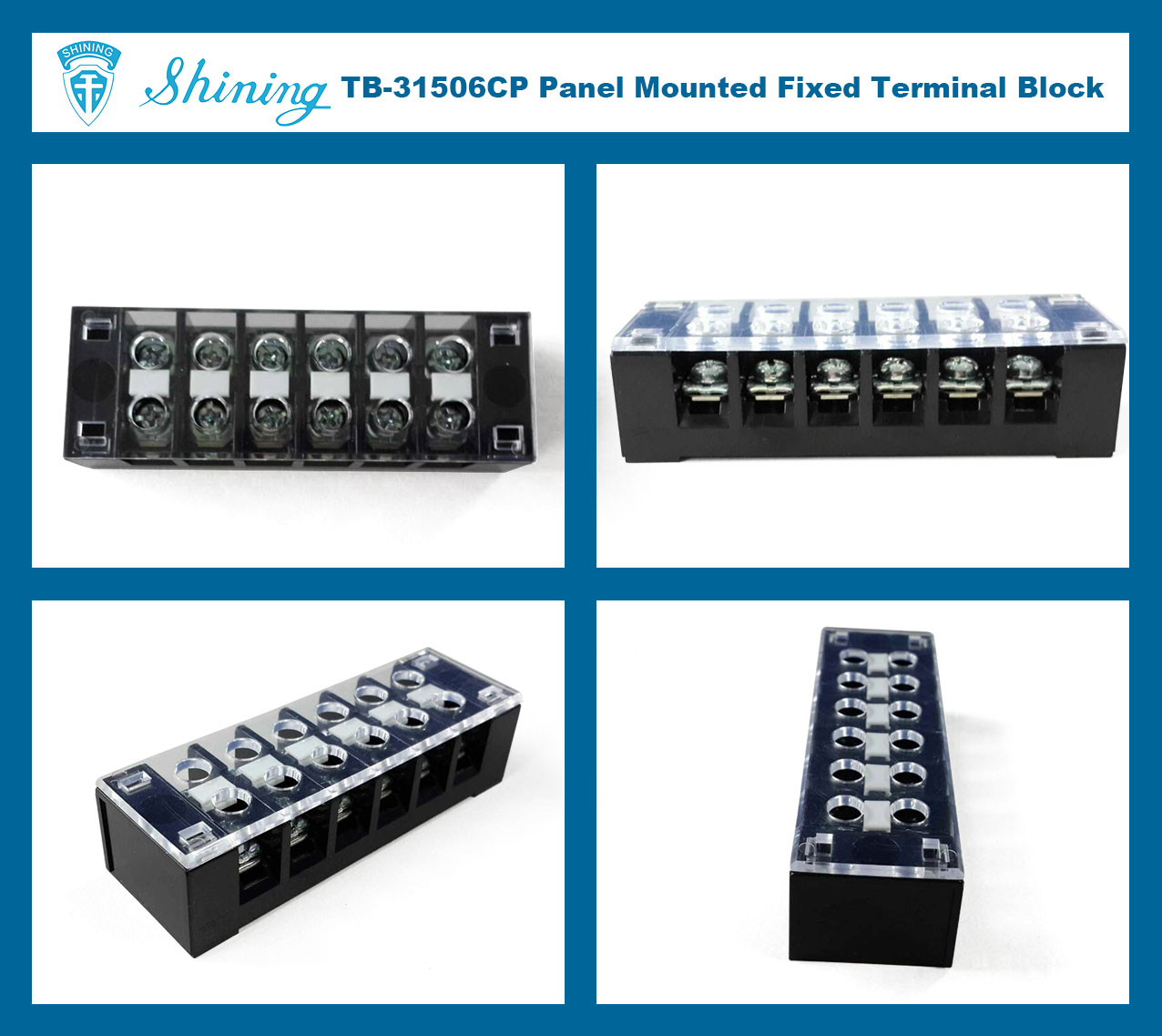 TB-31506CP Panel Mounted 300V 15A 6 Pole Fixed Terminal Block